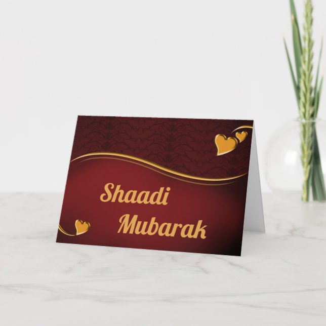 Romantiska hjärtan röda och guld Shaadi Mubarak Kort (Framsida)