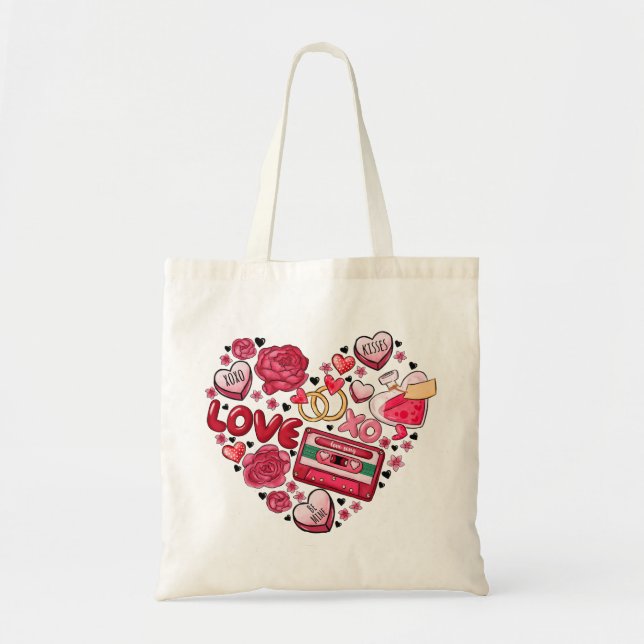 Romantiska hjärtans dag Tote Bag - Cute & Snyggt Tygkasse (Framsidan)