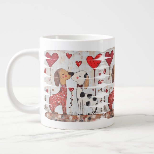 Romantiska hundar med hjärtballonger jumbo mugg (Vänster)