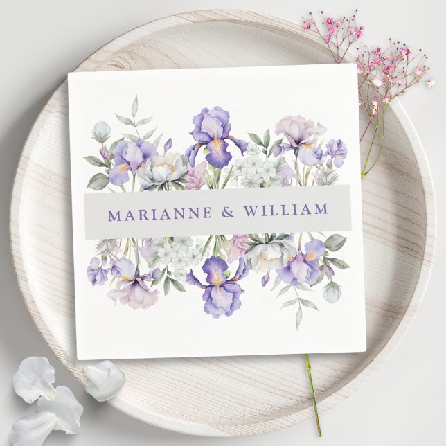 Romantiska iriser och peonier Blommigt Bröllop Pappersservett (Romantic Irises & Peonies Floral Wedding  Napkins)