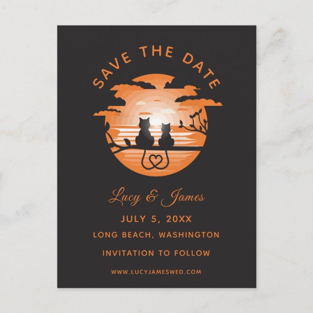 Romantiska Kärlek Heart-katter Vykort (Framsida)