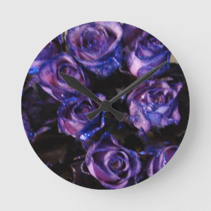 Romantiska Kärlek Lila Valentine Glitter Rosor Rund Klocka