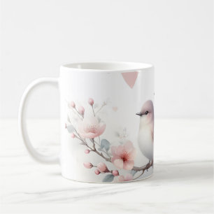 Romantiska kärleksfåglar Körsbärsblomsgren Kaffemugg