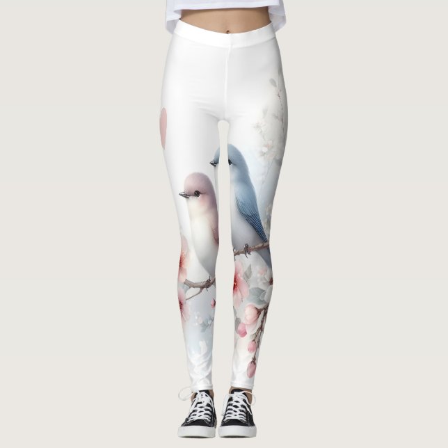 Romantiska kärleksfåglar Körsbärsblomsgren Leggings (Framsida)