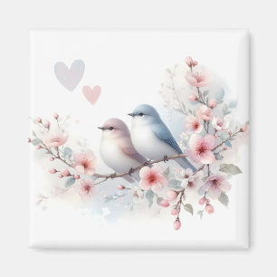 Romantiska kärleksfåglar Körsbärsblomsgren Magnet