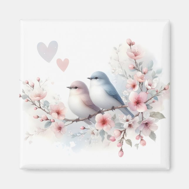 Romantiska kärleksfåglar Körsbärsblomsgren Magnet (Framsidan)