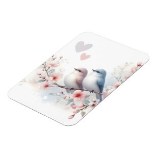 Romantiska kärleksfåglar Körsbärsblomsgren Magnet