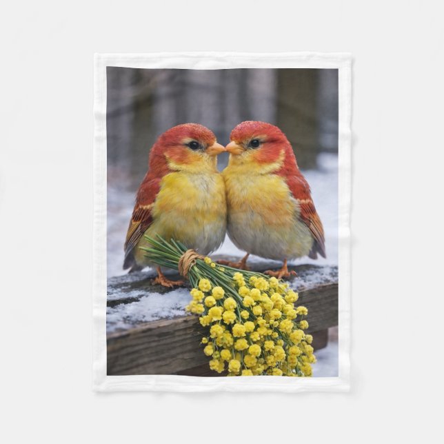 Romantiska kärleksfåglar med gula blommor Fleece B (Framsidan)
