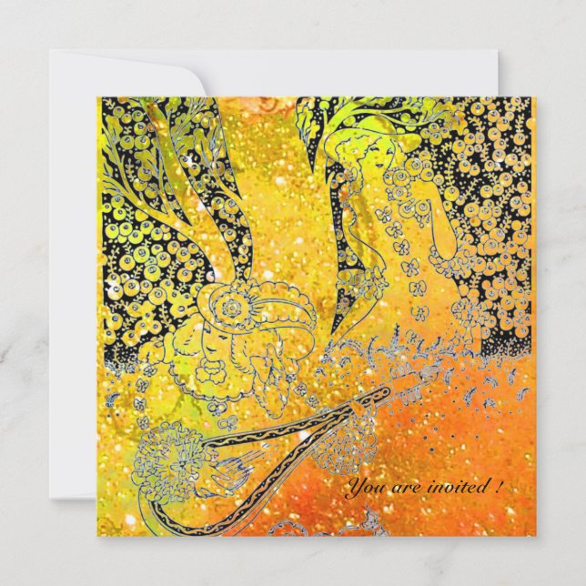 ROMANTISKA KÄRLEKSFULA, ROMANS I GULA ORANGEGLITTR INBJUDNINGAR (Framsida)