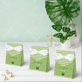 Romantiska kattälskare par grönt gingham bröllop presentaskar