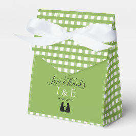 Romantiska kattälskare par grönt gingham bröllop presentaskar