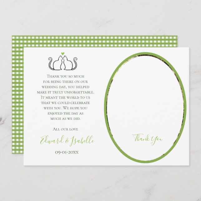 Romantiska katter i Kärlek Bröllop par foto Grönt  Tack Kort (Fram/baksida)