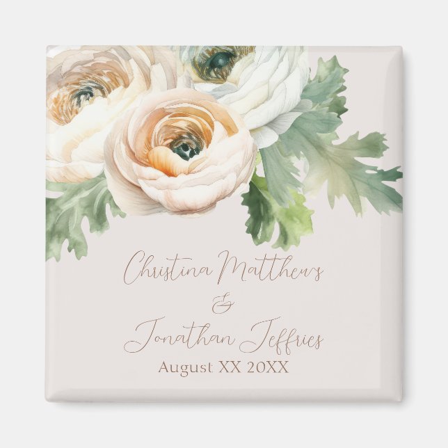 Romantiska körsbärsranunkler på elfenben magnet (Framsidan)