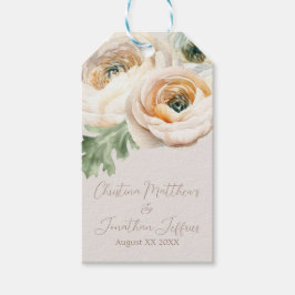 Romantiska körsbärsranunkler på elfenben presentetikett