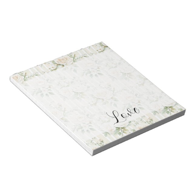 Romantiska krämfärgade blommiga ränder Gröna blad Anteckningsblock (Vinklad)