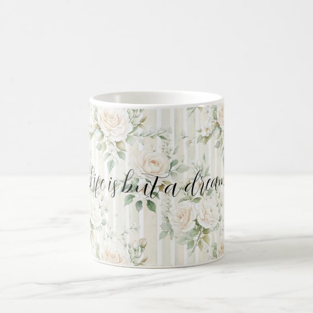 Romantiska krämfärgade rosor Blomster Bröllopsdusc Kaffemugg (Center)