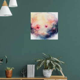 Romantiska kronblad – Kvadratisk akvarellblommaaff Poster