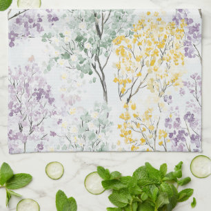 Romantiska Lavendel Gröna Gula Blommor Kökshandduk
