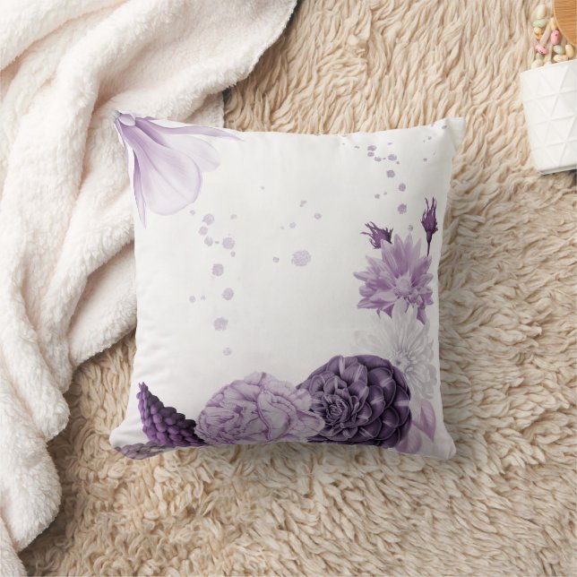 romantiska lila blommor botaniska  kudde (Filt)