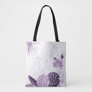 romantiska lila blommor botaniska tygkasse
