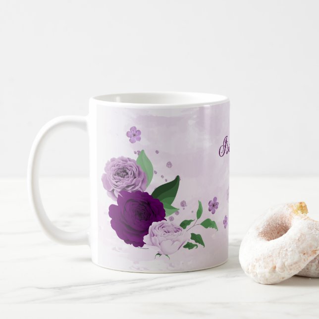Romantiska lila blommor grönska  kaffemugg (Med munk)