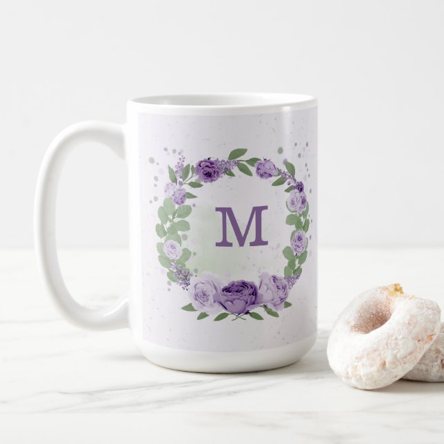 romantiska lila blommor grönska kaffemugg (Med munk)