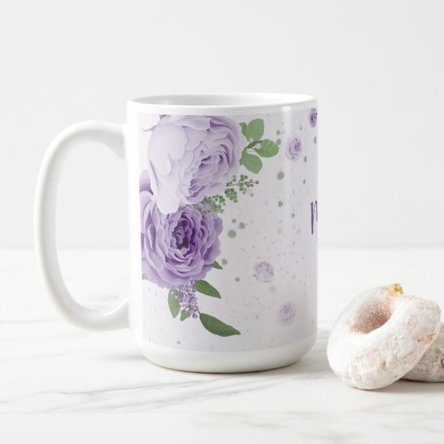 romantiska lila blommor grönska kaffemugg (Med munk)