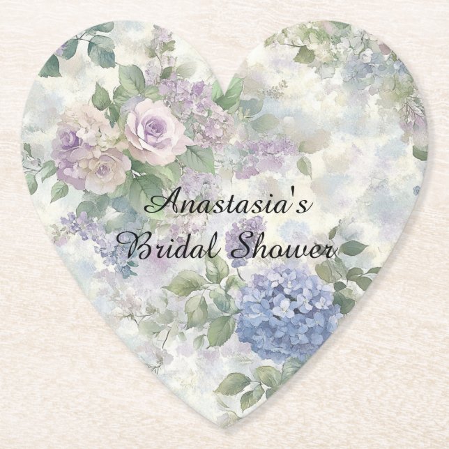 Romantiska lila rosa blommor bröllopsdusch underlägg papper (Framsida)