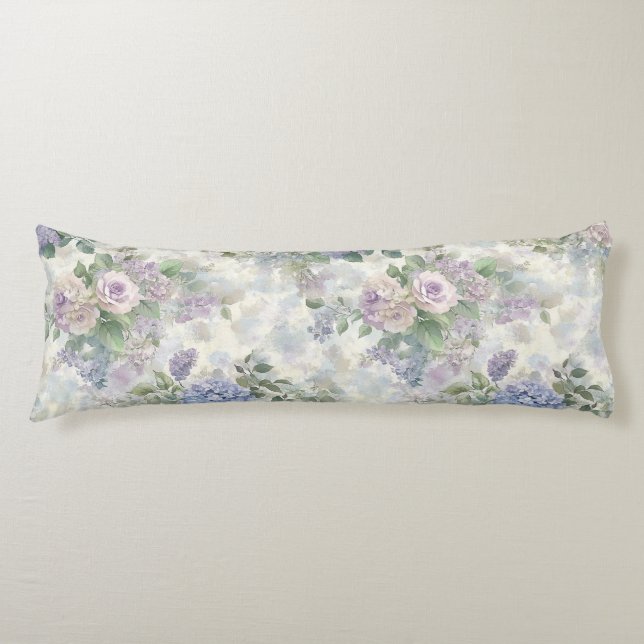 Romantiska lila rosa blommor kroppskudde (Framsidan)