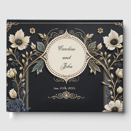 Romantiska, ljusa blommor på en djup blå bakgrund. gästböcker