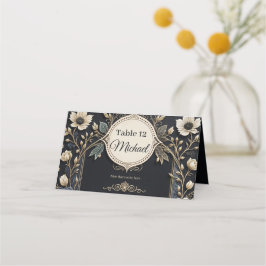 Romantiska, ljusa blommor på en djup blå bakgrund. placeringskort