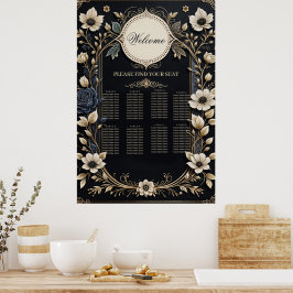 Romantiska, ljusa blommor på en djup blå bakgrund. poster