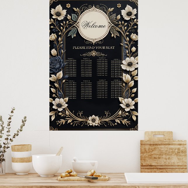 Romantiska, ljusa blommor på en djup blå bakgrund. poster (Kök)