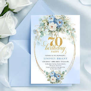 Romantiska ljusblå blommor 70-års födelsedagsinbju inbjudningar