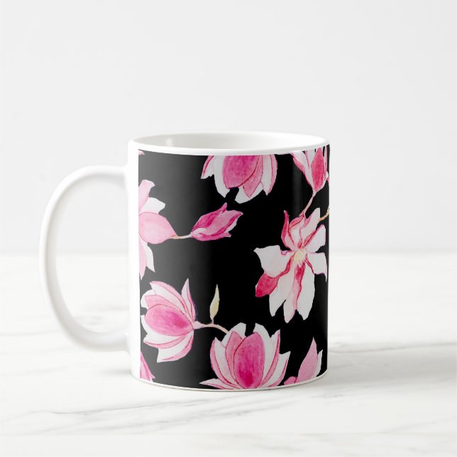 Romantiska Magnolia: Svart vattenfärg Kaffemugg (Vänster)