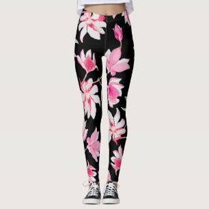 Romantiska Magnolia: Svart vattenfärg Leggings