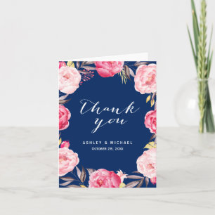 Romantiska marinblå rosa rosor tack kort