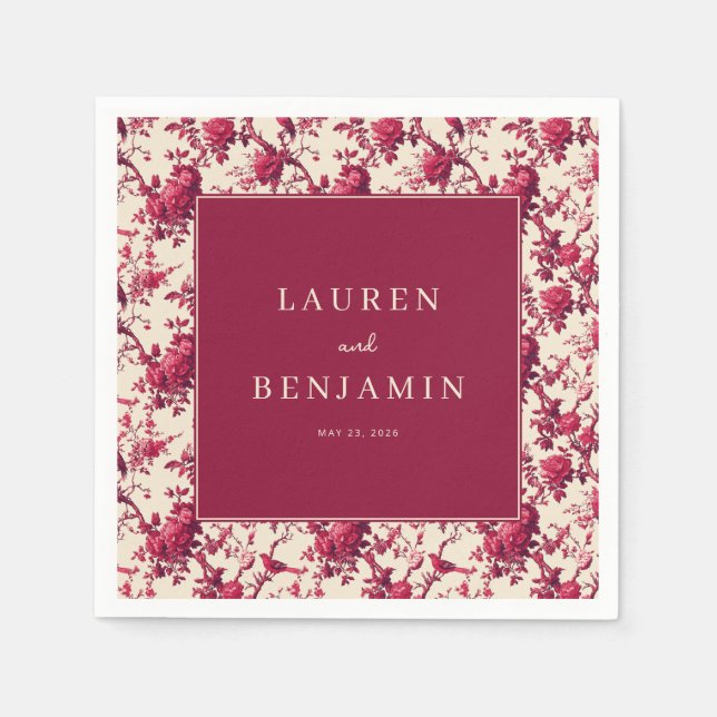 Romantiska Maroon Blommiga Rosor Pappersservett (Framsidan)