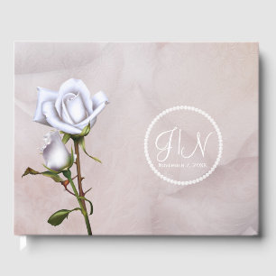 Romantiska mjuka vita rosor Elegant blomsterbröllo Gästböcker