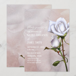 Romantiska mjuka vita rosor Elegant blomsterbröllo Inbjudningar