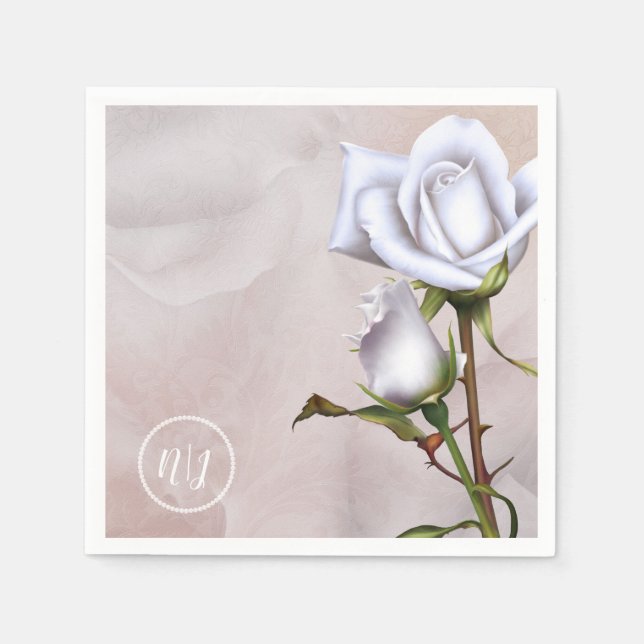 Romantiska mjuka vita rosor Eleganta blommor Bröll Pappersservett (Framsidan)