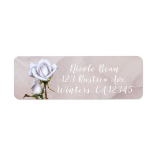 Romantiska mjuka vita rosor Eleganta blommor Bröll Returadress Etikett