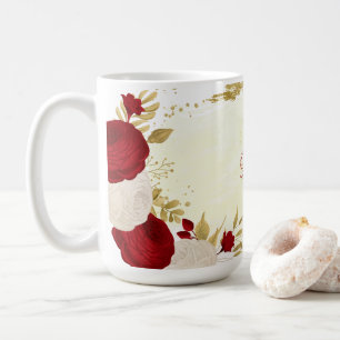 Romantiska mörkröda & vita blommor bröllop kaffemugg
