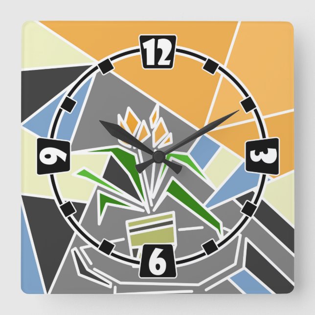 Romantiska mosaikblommor av vitrage från struktur  fyrkantig klocka (Framsida)