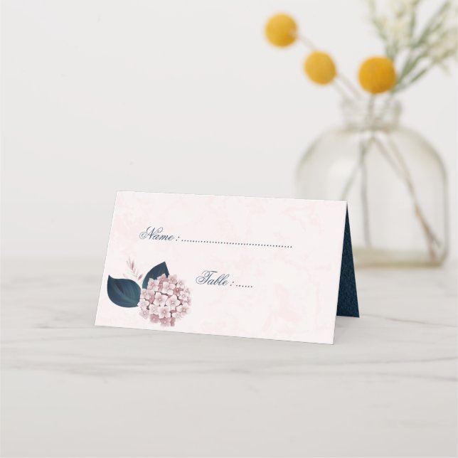 Romantiska Navy & dammig rosa blommor Placeringskort (Framsida)