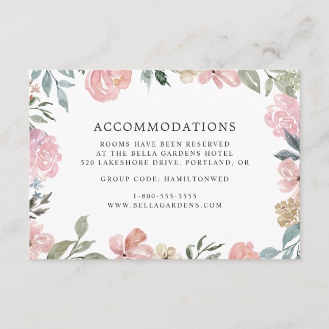 Romantiska neutrala rosafärgade blommiga hotellboe tilläggskort (Framsida)