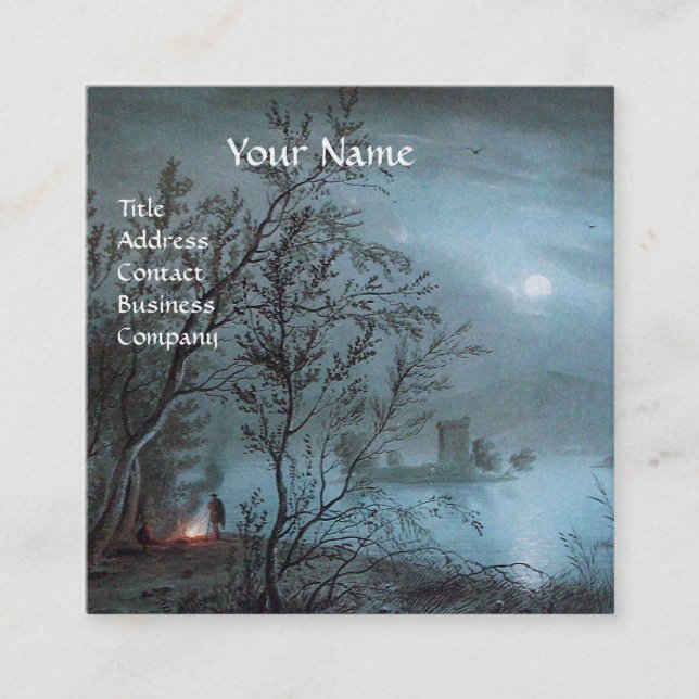 ROMANTISKA NOCTURNE LANDSCAPE IN BLUE pärl papper Fyrkantigt Visitkort (Framsida)