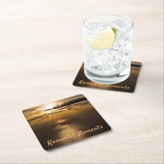 Romantiska ögonblick solnedgång Havsfoto med text Underlägg Papper Kvadrat