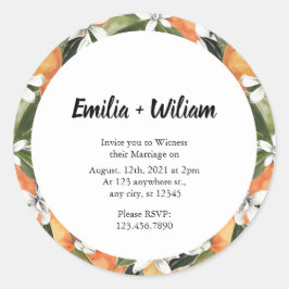 Romantiska Orangar Citrus Bröllop Runt Klistermärke