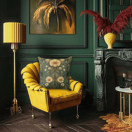 Romantiska påfågelsfjädrar och Daisy Art Nouveau Kudde